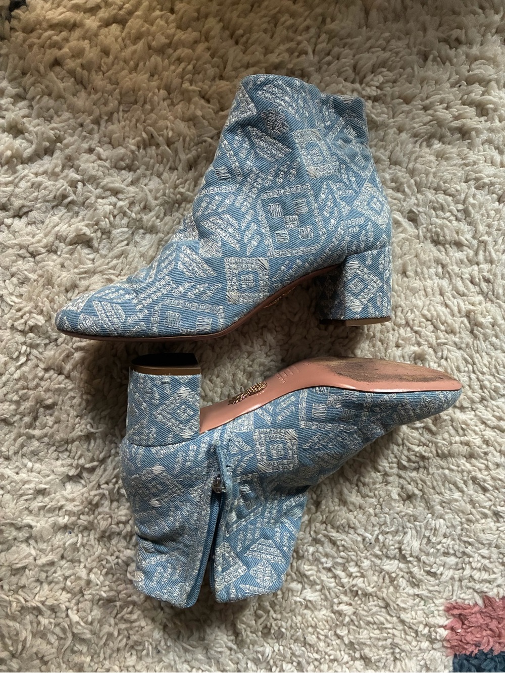 Aquazzura Blue Patterned Block Heel Ankle Boots